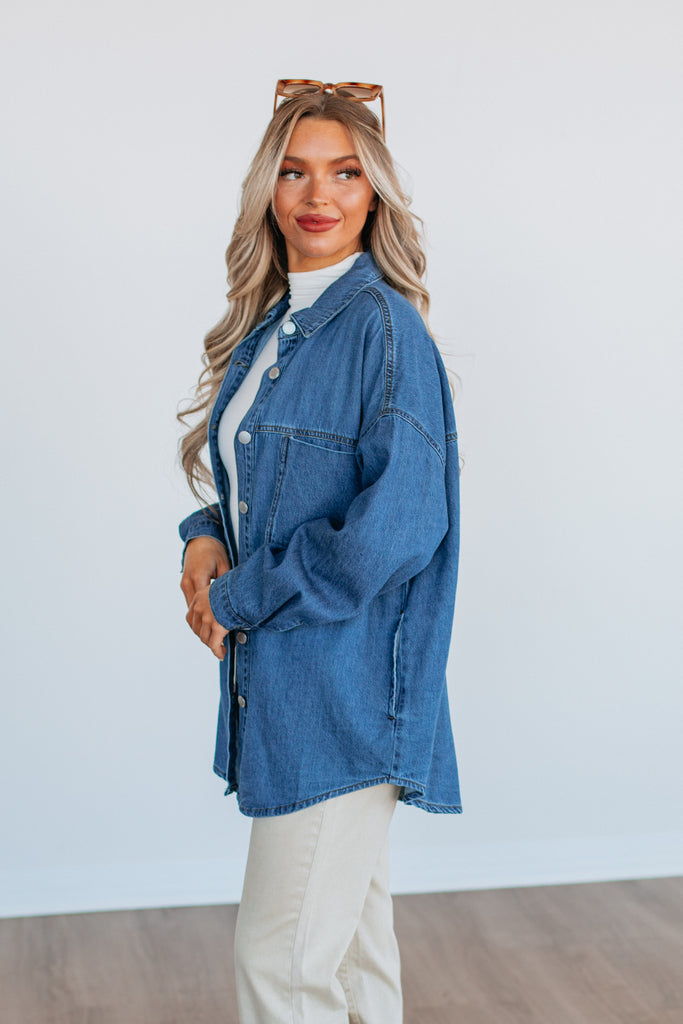 Grayson Risen Denim Shacket - Medium Wash