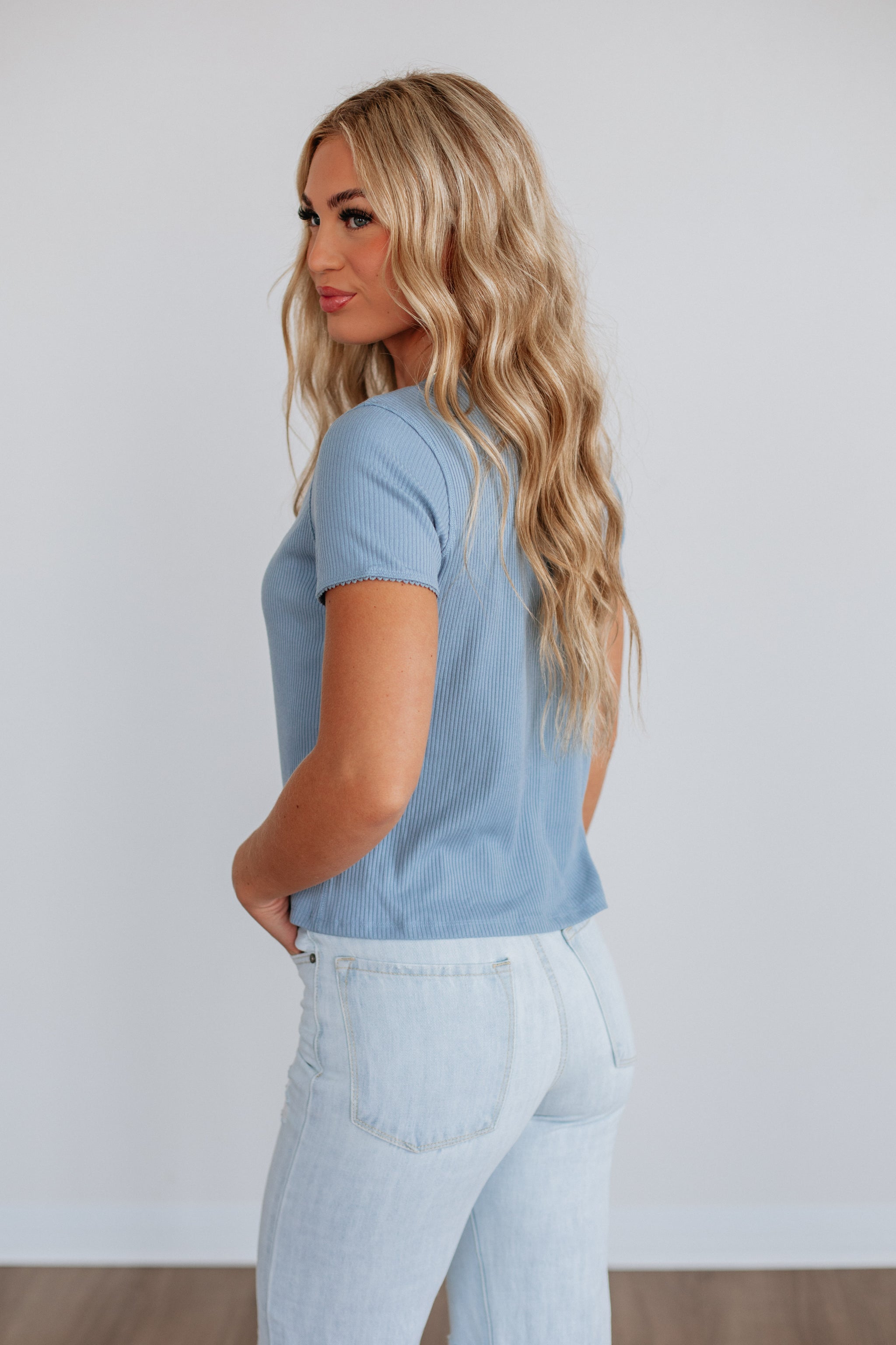 Charisse Ribbed Top - Sky Blue