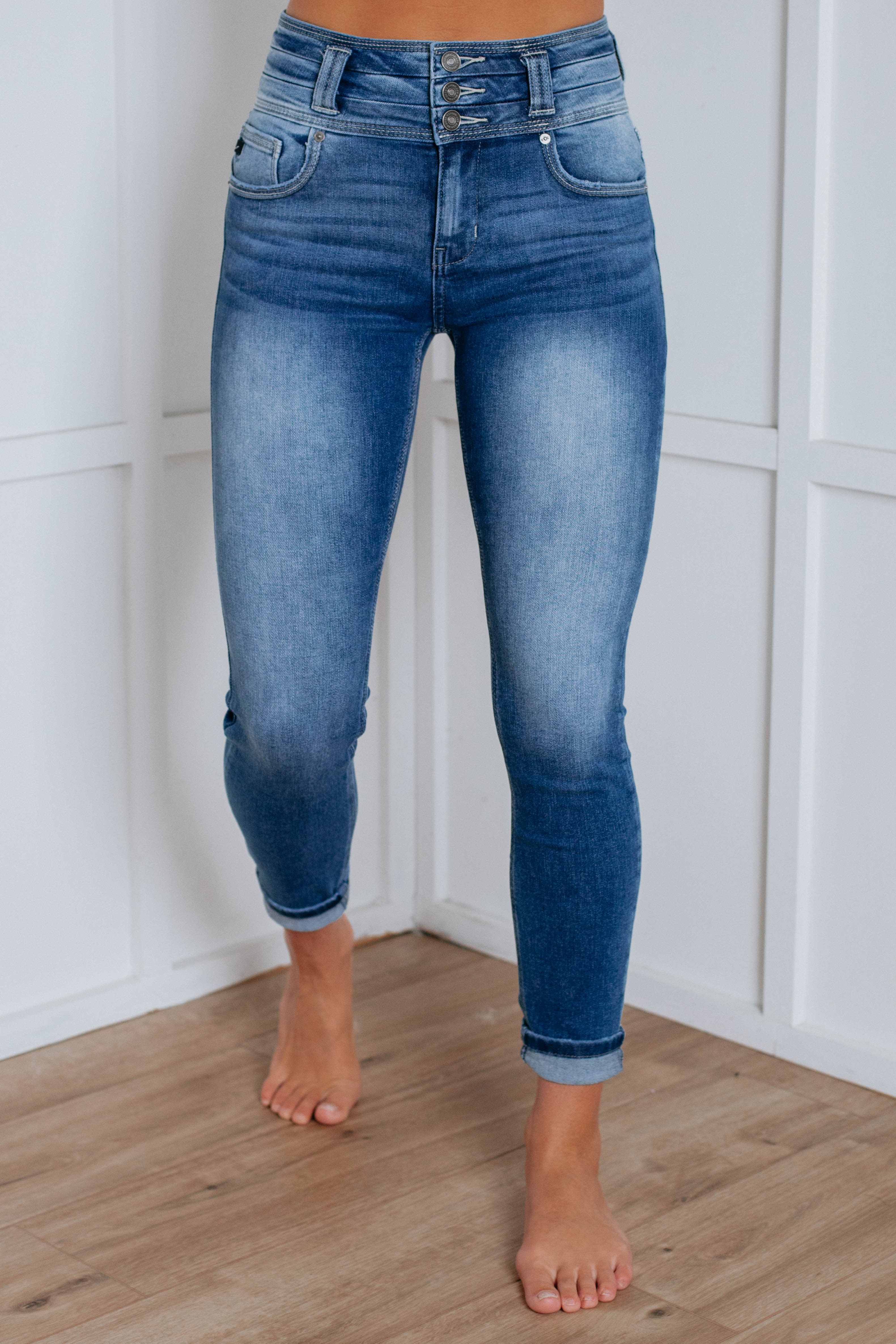 KAN CAN Women's High-Rise Dark Wash Distressed Ankle Skinny Jeans - KC7274D (Size 5/26)