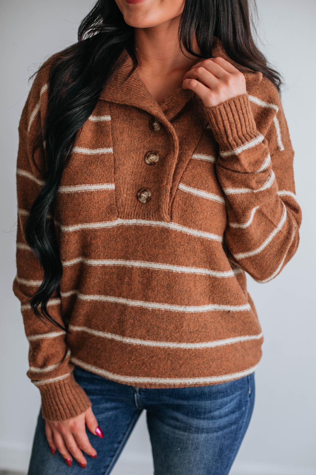 Adelia Striped Sweater - Pecan