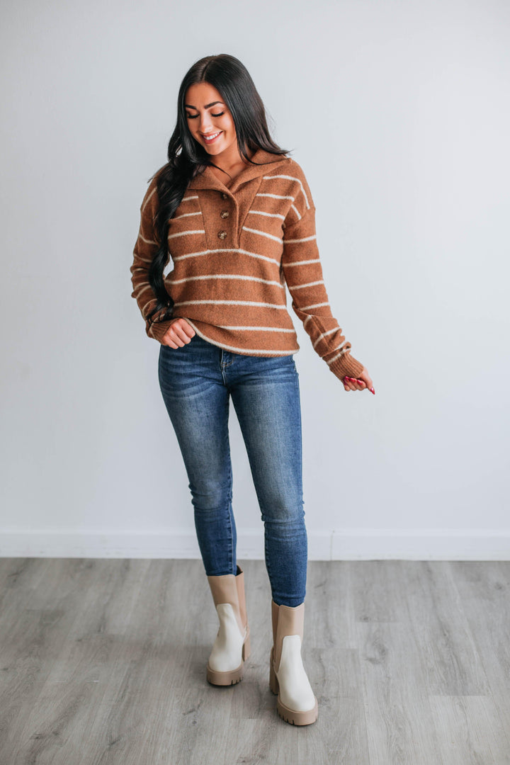 Adelia Striped Sweater - Pecan