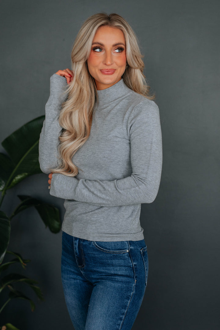 Afton Mock Neck Top - Heather Grey