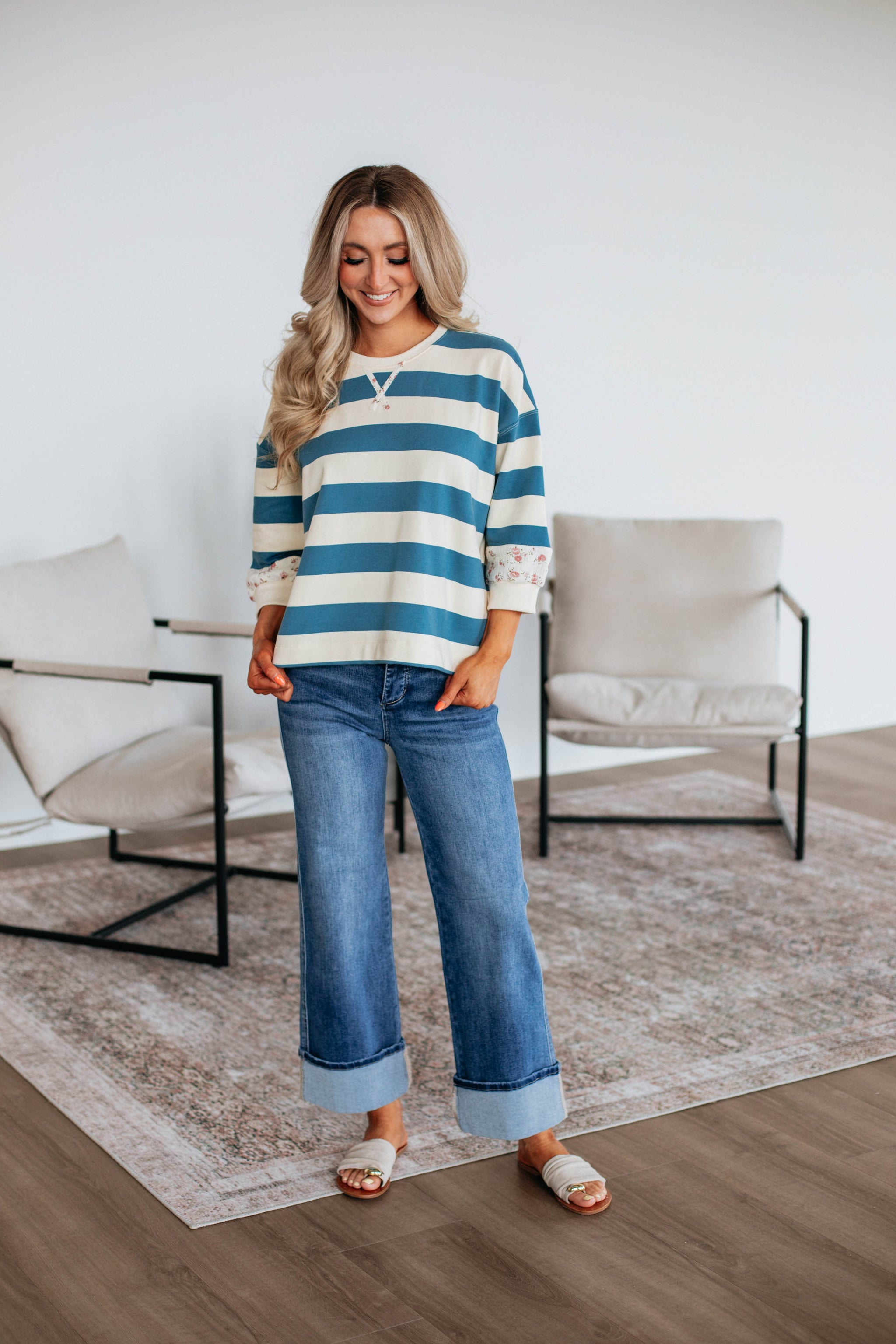 Allegro Striped Top - Steel Blue Mix