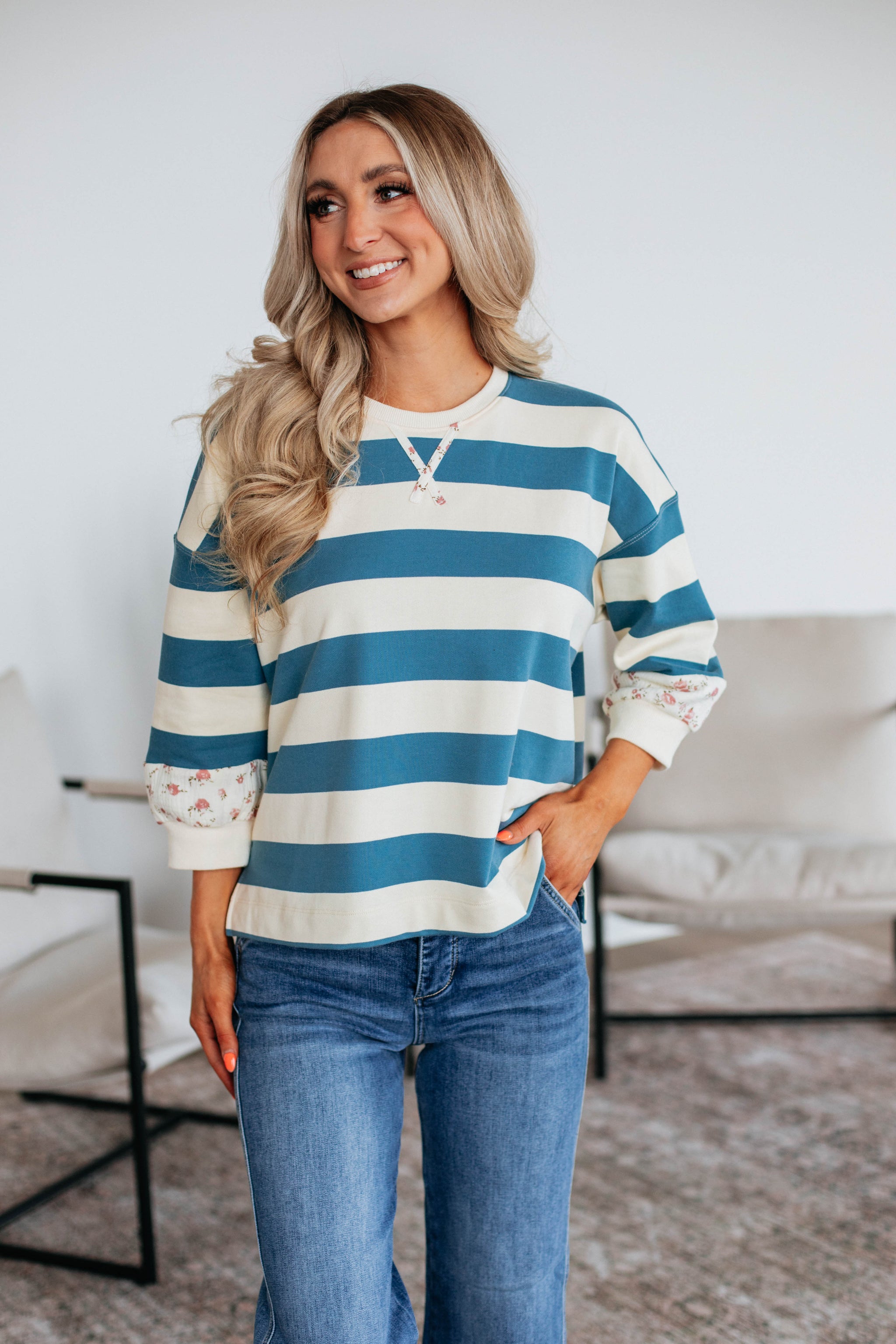 Allegro Striped Top - Steel Blue Mix