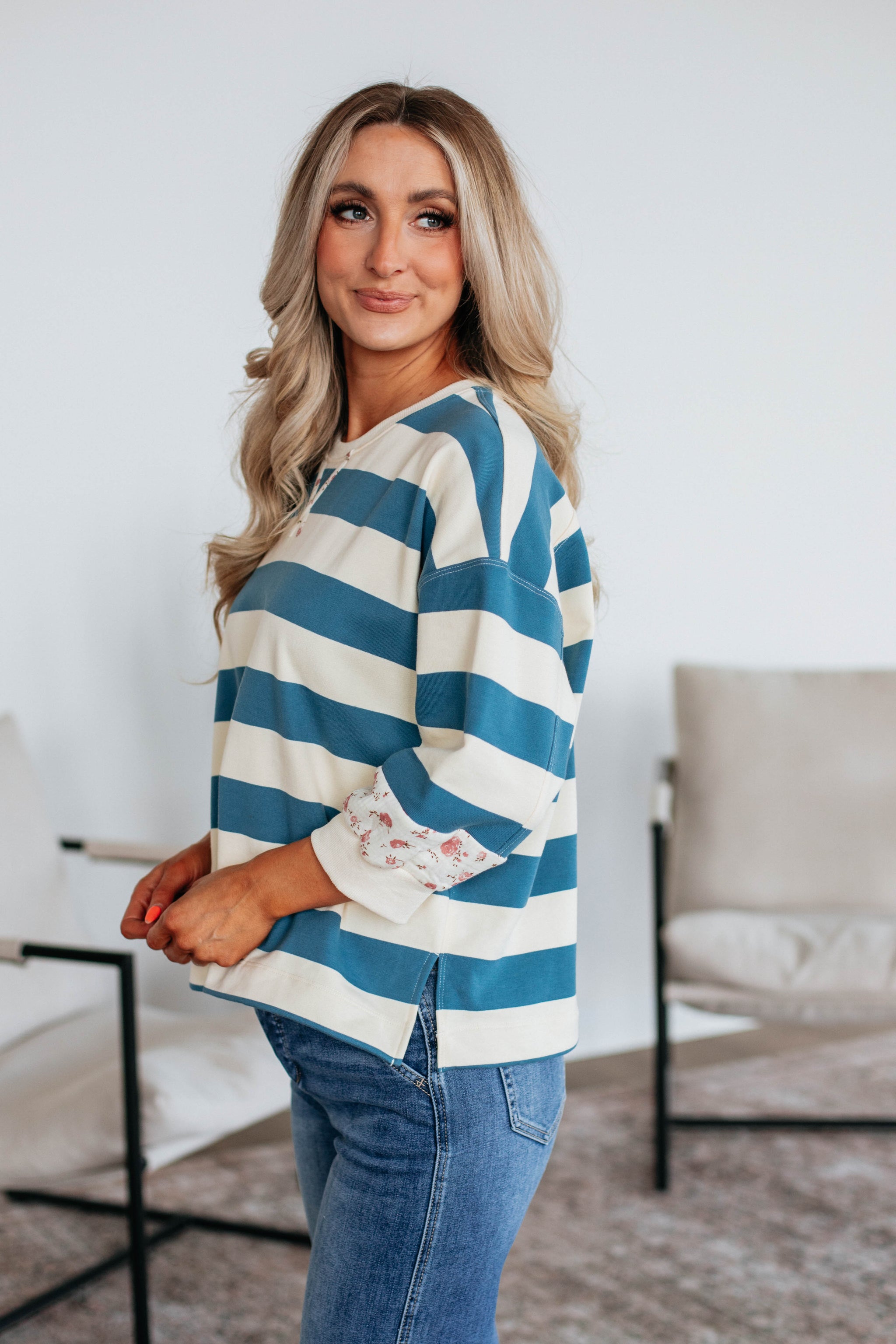 Allegro Striped Top - Steel Blue Mix
