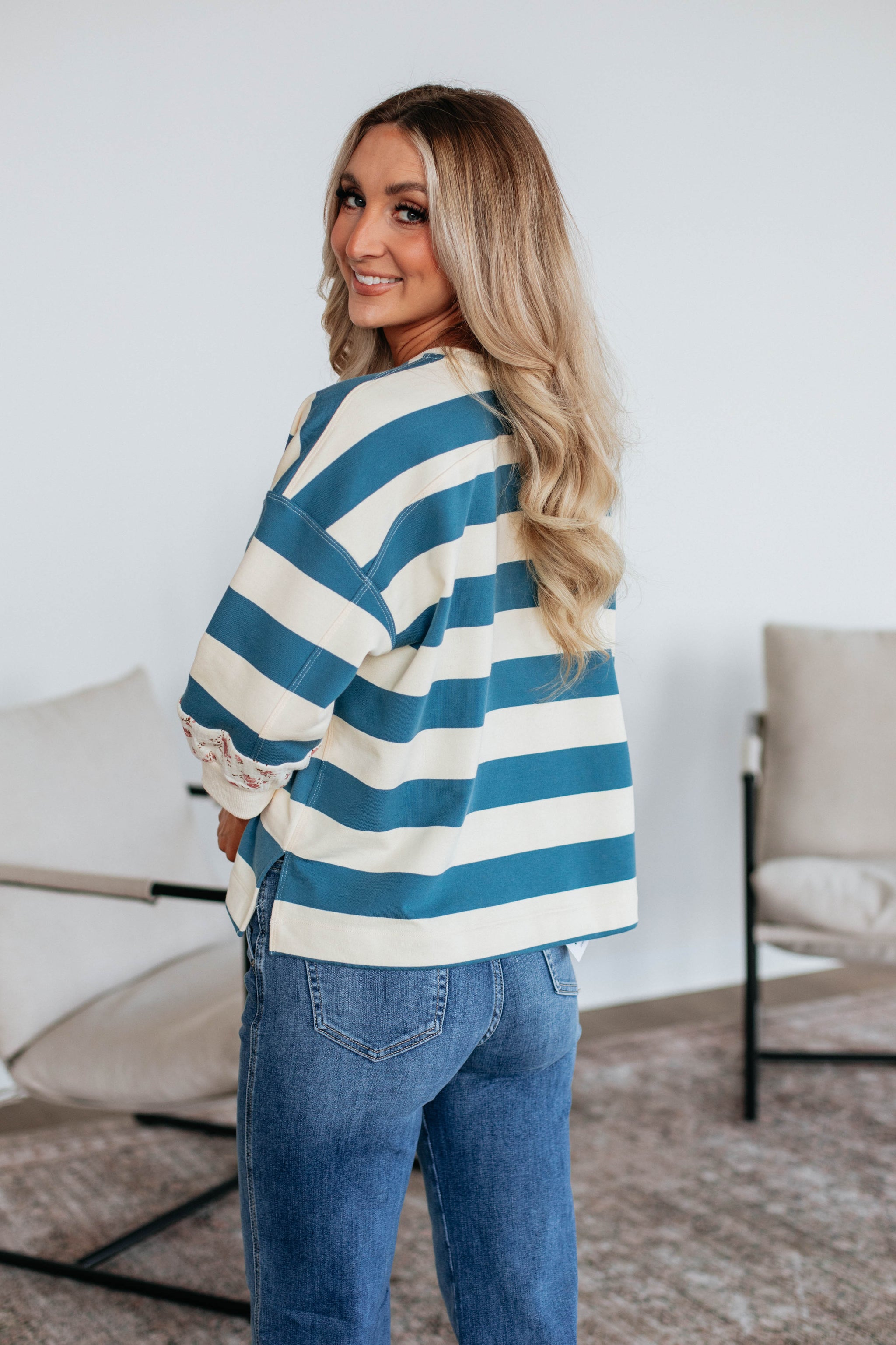 Allegro Striped Top - Steel Blue Mix
