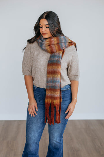 Andraya Colorblock Scarf - Rust