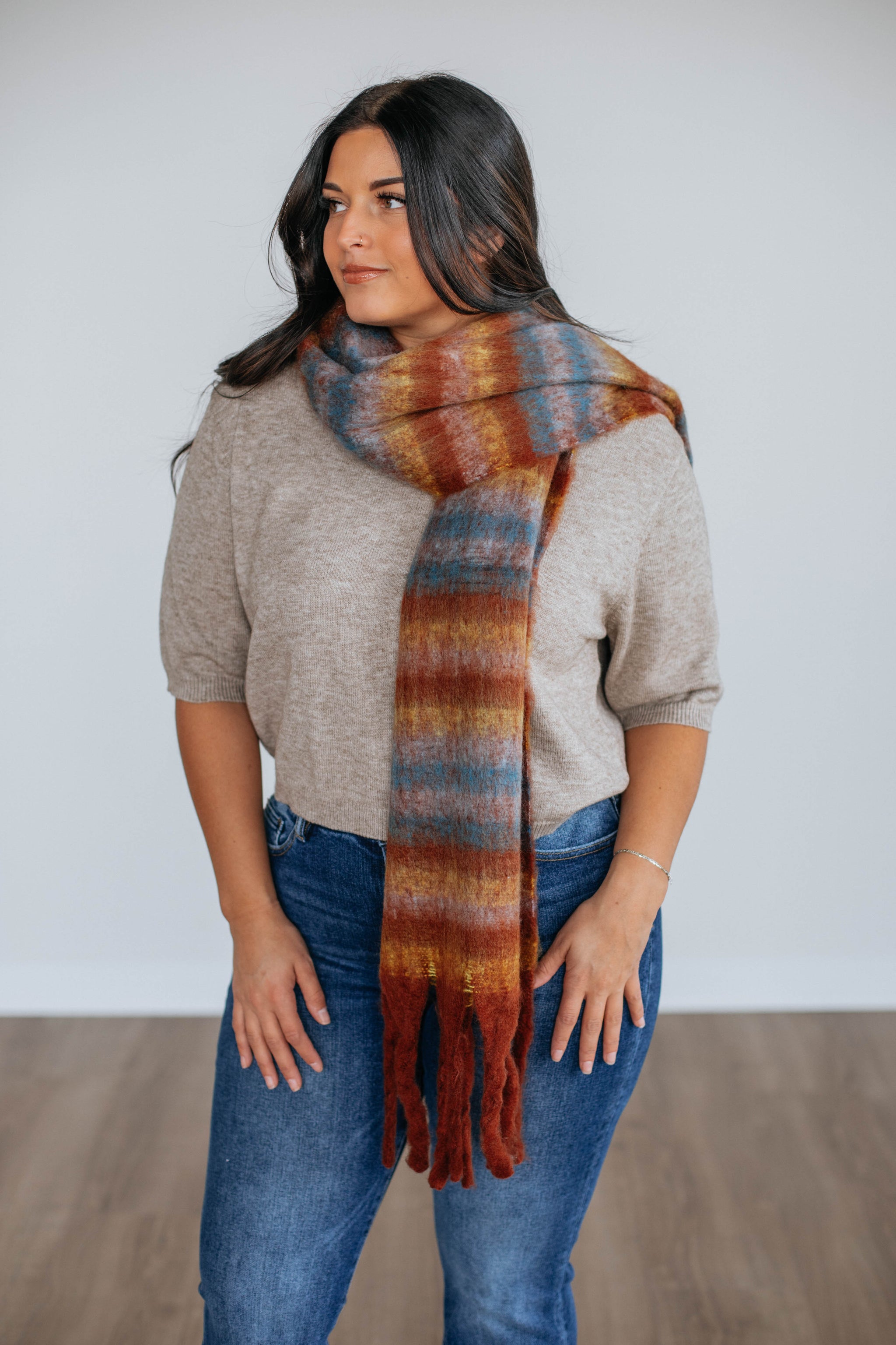 Andraya Colorblock Scarf - Rust