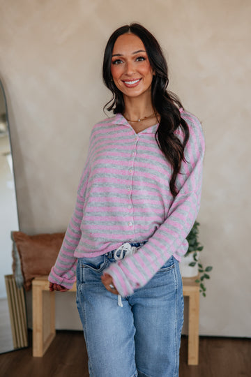 Brooke Striped Cardigan - Cotton Candy Mix