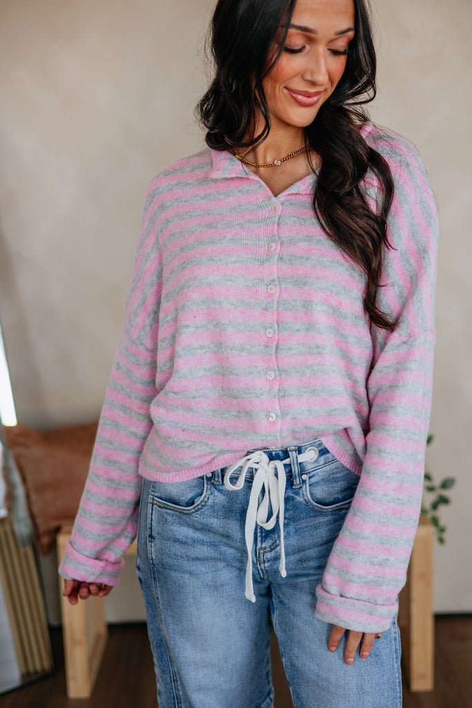 Brooke Striped Cardigan - Cotton Candy Mix