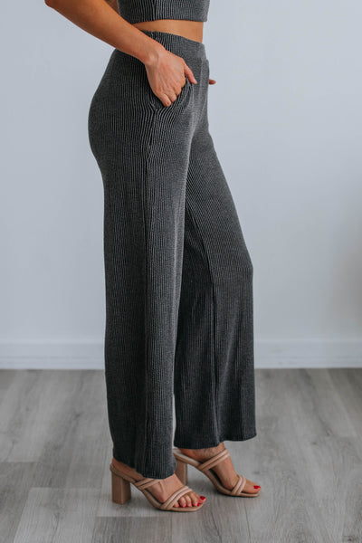 Arden Ribbed Lounge Pants - Charcoal