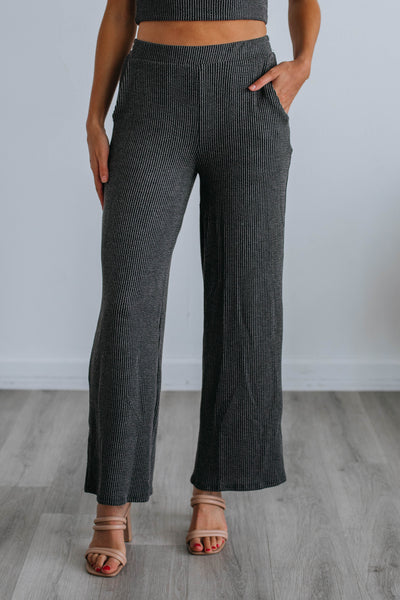 Arden Ribbed Lounge Pants - Charcoal