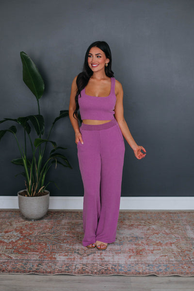 Arden Ribbed Lounge Pants - Orchid