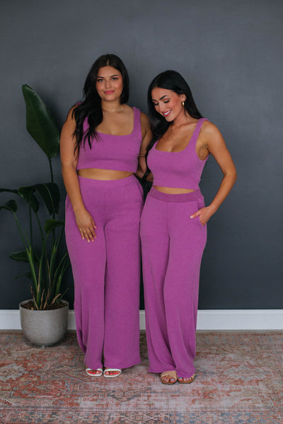 Arden Ribbed Lounge Pants - Orchid