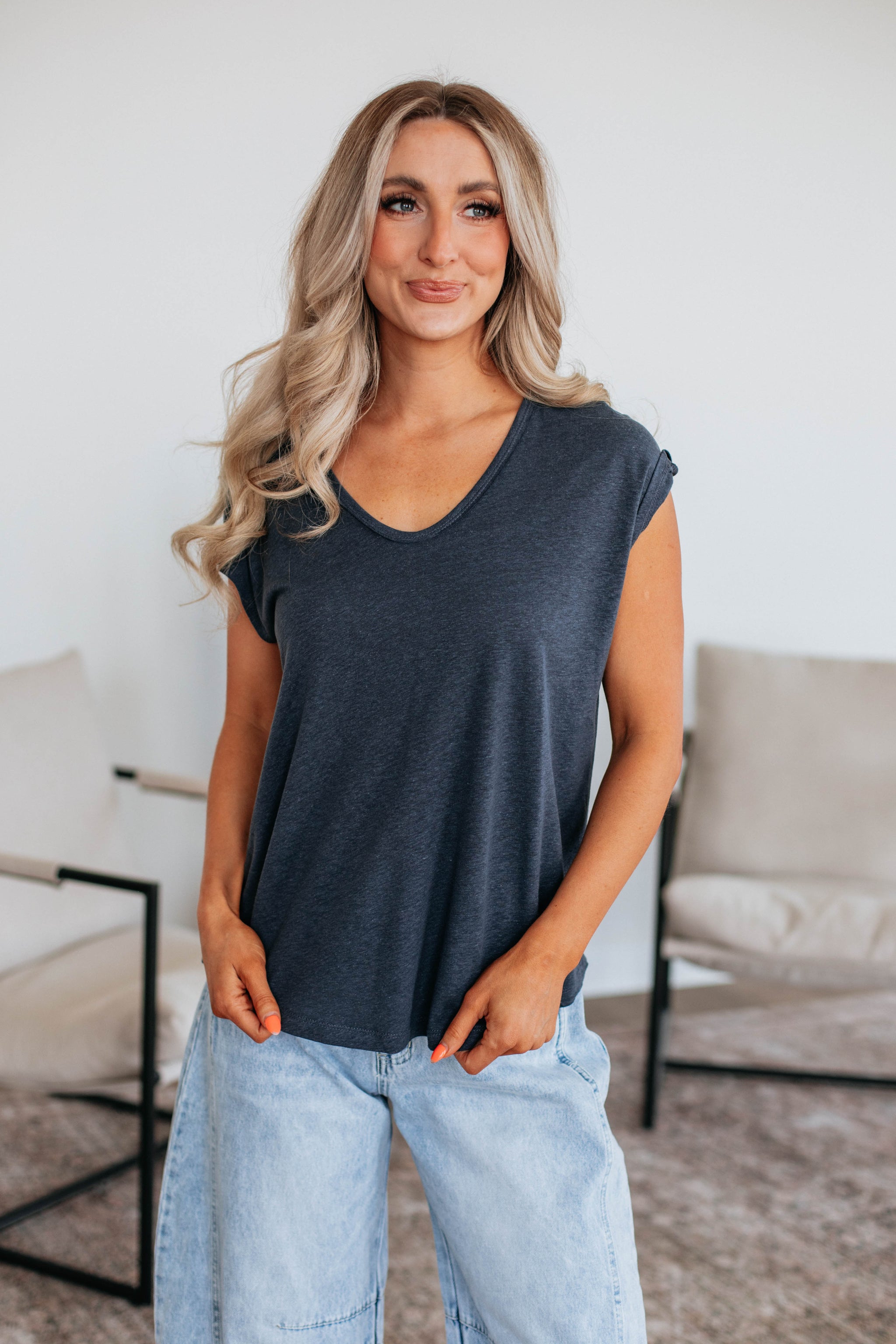 Arden Linen Top - Charcoal