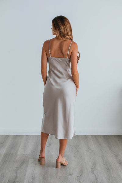 Areeva Satin Midi Dress - Champagne