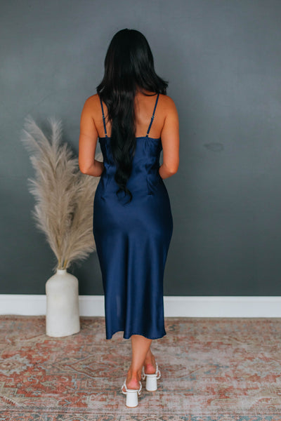 Areeva Satin Midi Dress - Navy