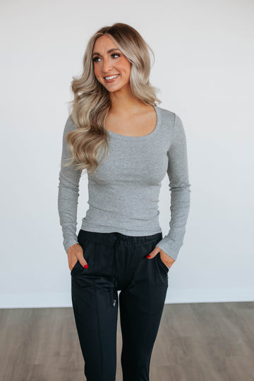 Kasen Ribbed Top - Heather Grey