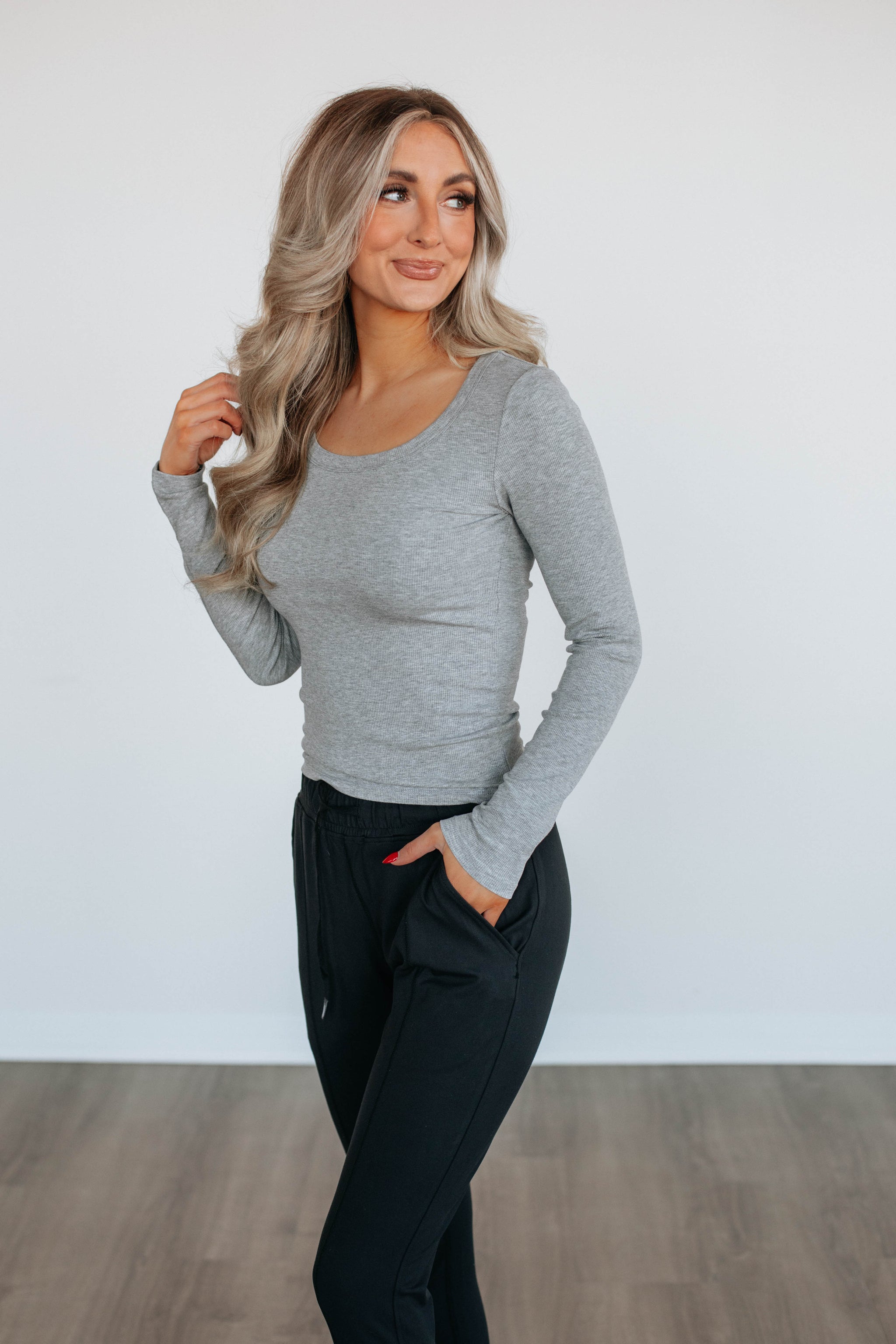 Kasen Ribbed Top - Heather Grey