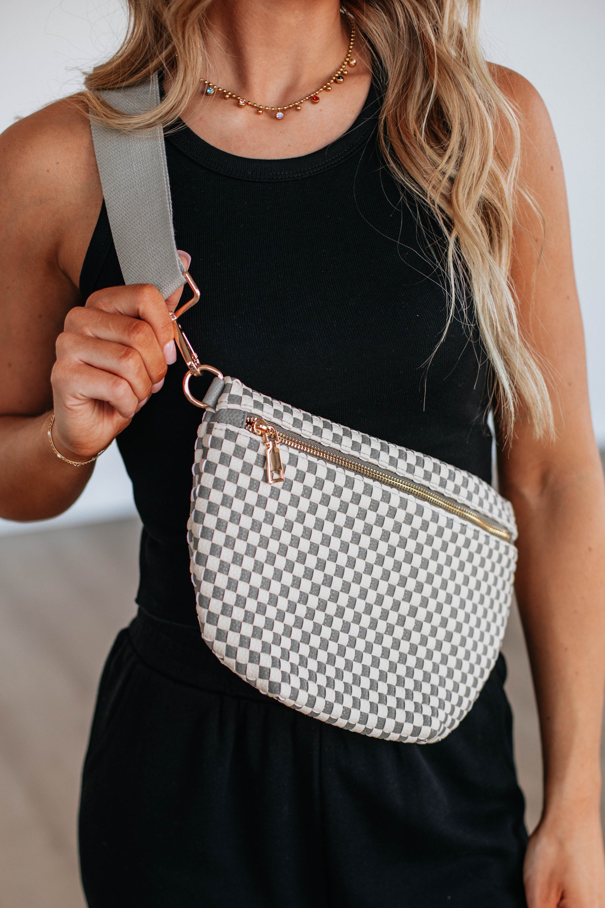 Patsy Checkered Bum Bag - Grey