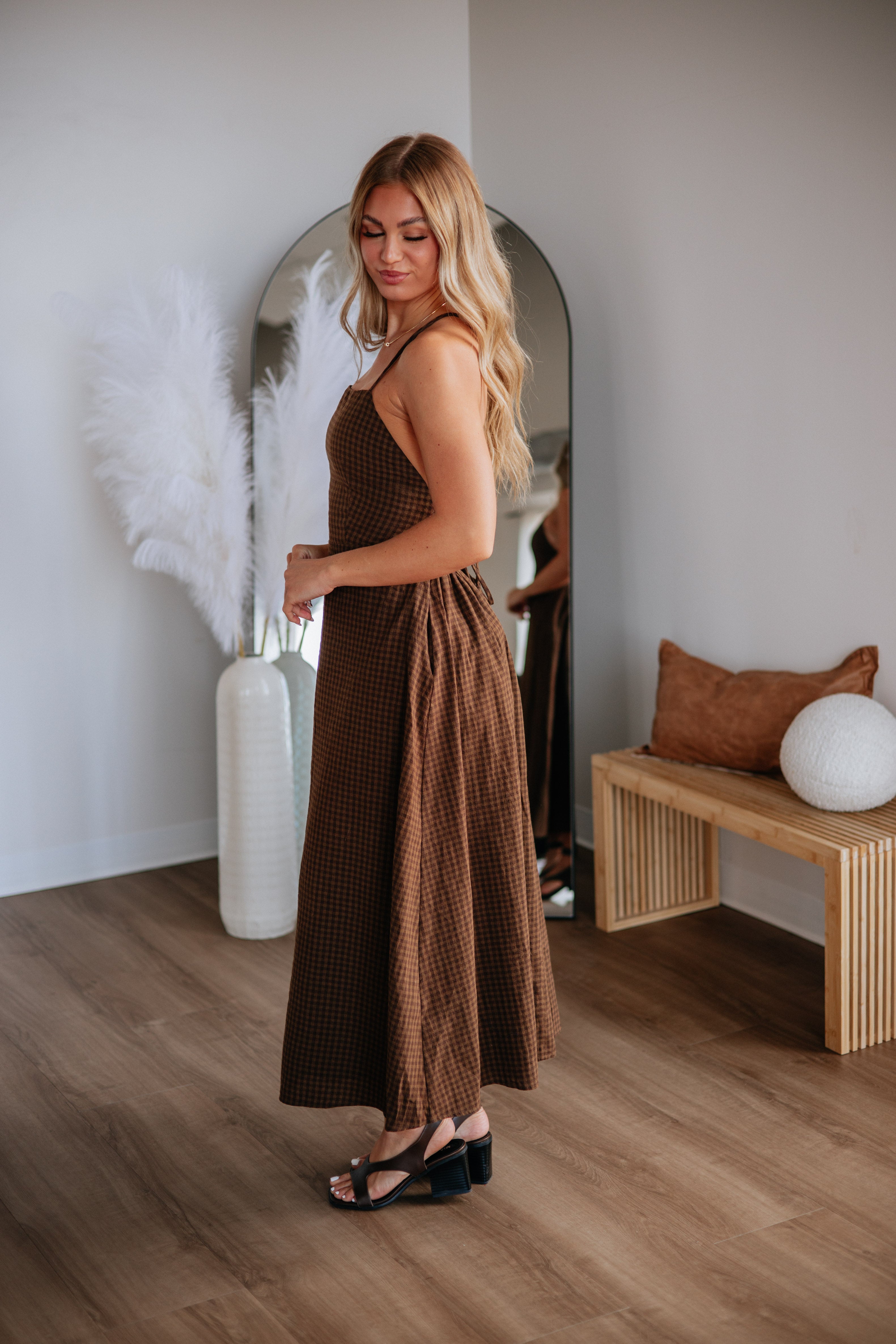 gingham brown maxi dress Breigh Gingham Dress