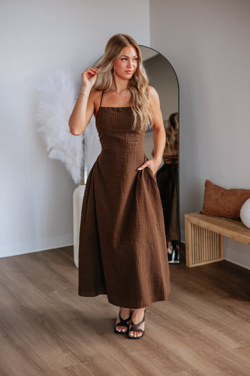 brown ginham dress Carmel Maxi Dress