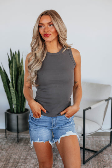 Brighton Ribbed Tank - Charcoal