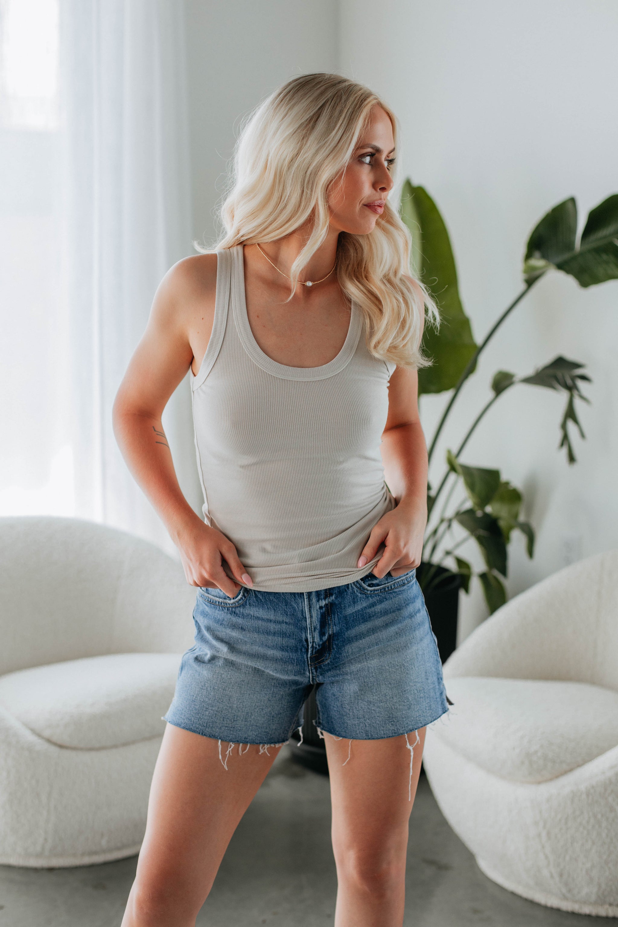 Brinney Ribbed Tank - Ecru