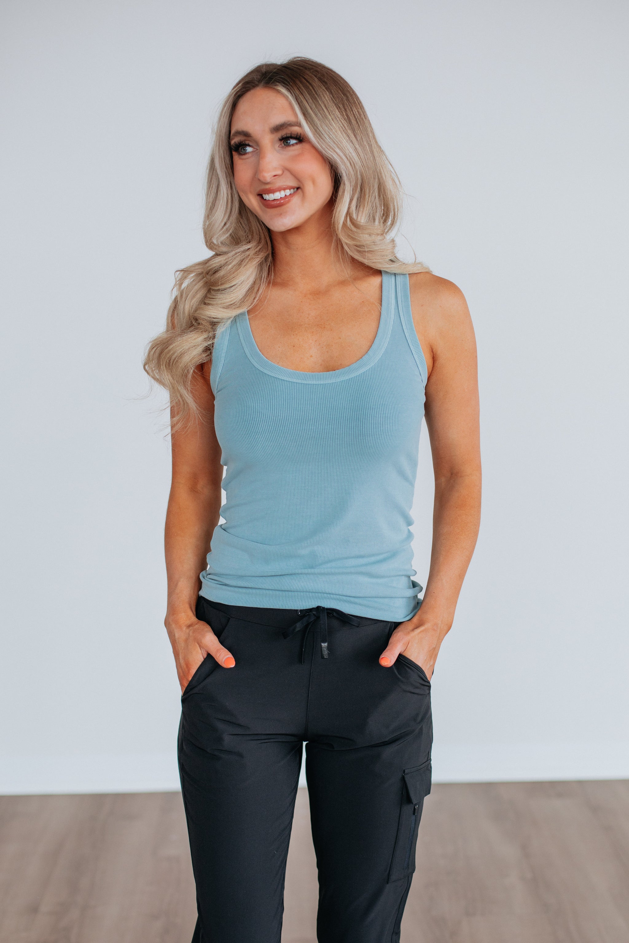 Brinney Ribbed Tank - Retro Blue