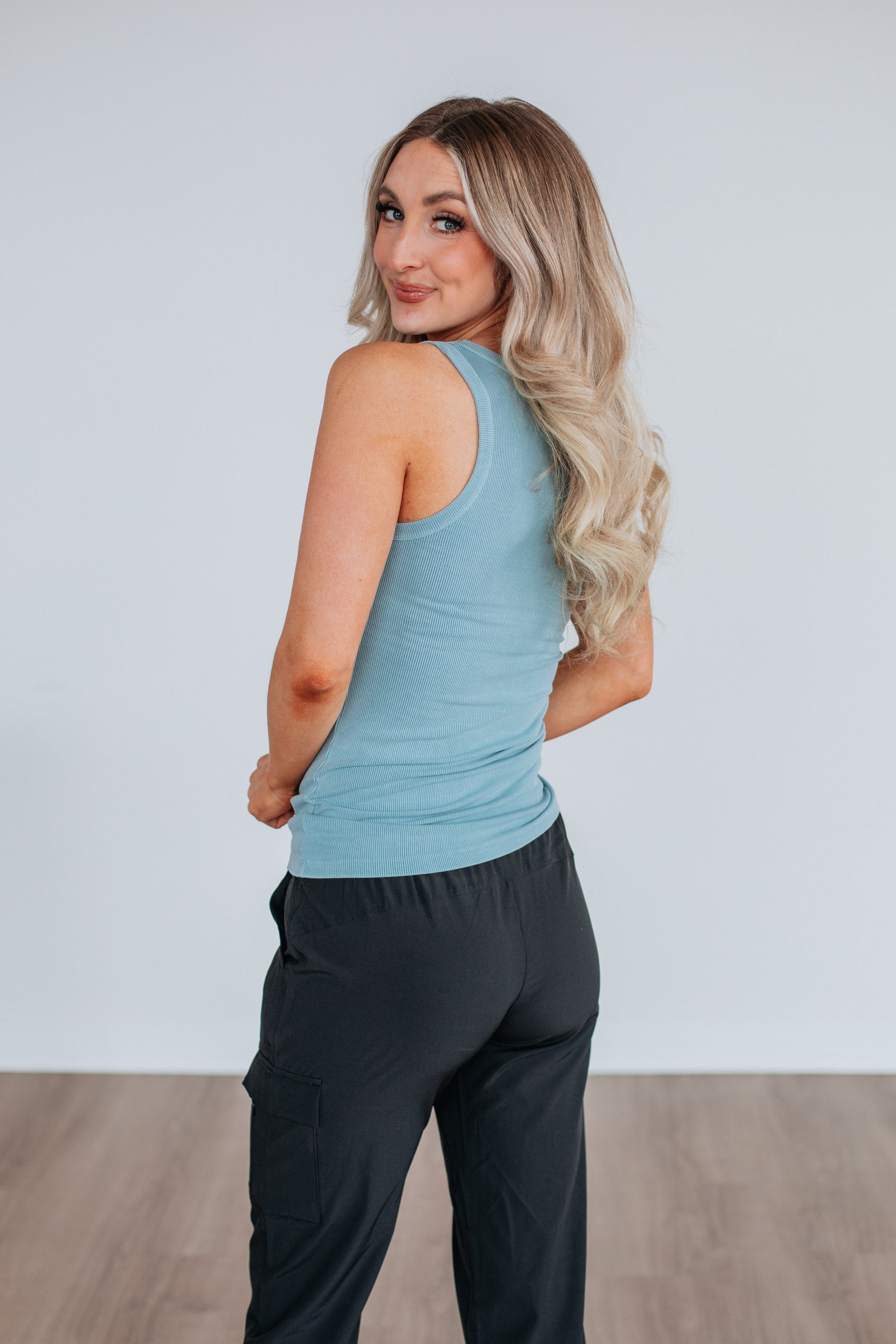 Brinney Ribbed Tank - Retro Blue