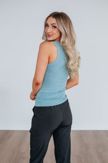 Brinney Ribbed Tank - Retro Blue