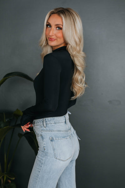 Cairo Mock Neck Bodysuit - Black
