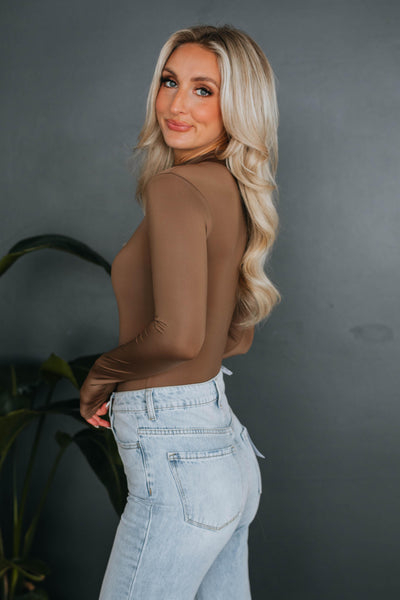 Cairo Mock Neck Bodysuit - Mocha