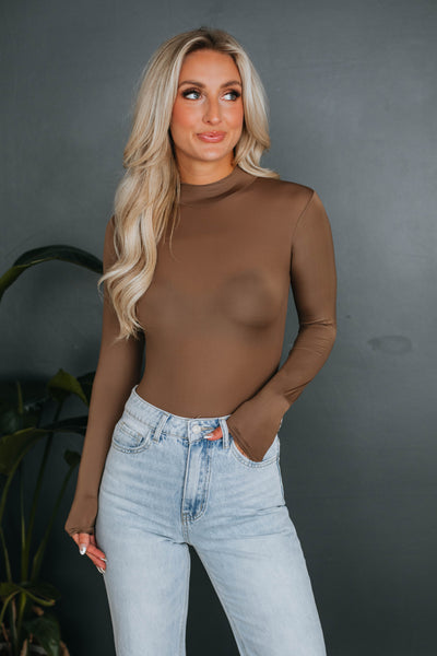 Cairo Mock Neck Bodysuit - Mocha