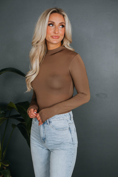 Cairo Mock Neck Bodysuit - Mocha
