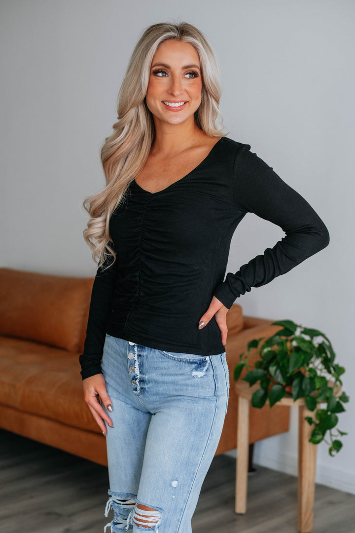 Caley Ruched Top - Black