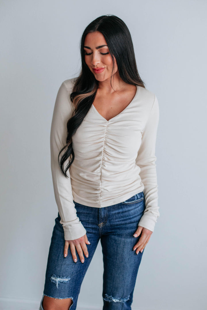 Caley Ruched Top - Natural