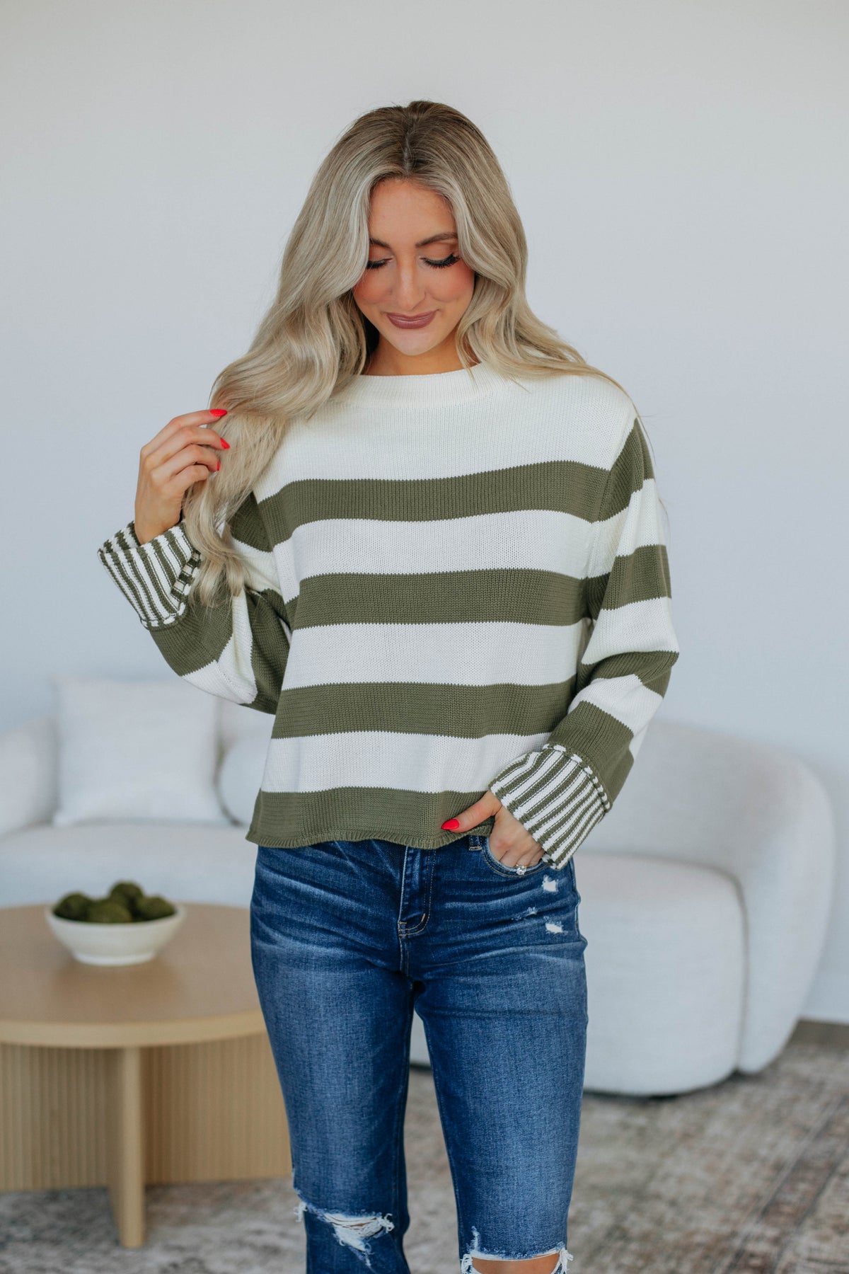 Candyce Striped Sweater Olive Wild Oak Boutique