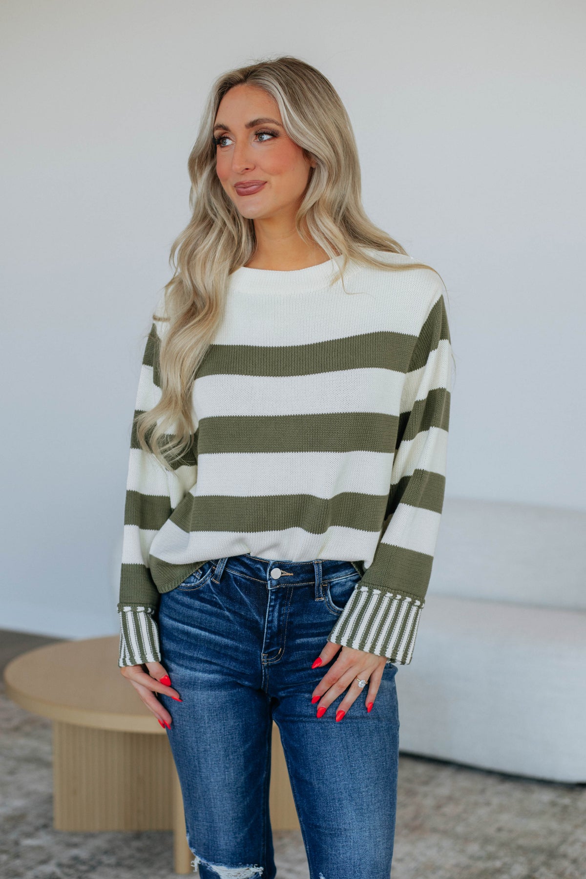 Candyce Striped Sweater Olive Wild Oak Boutique