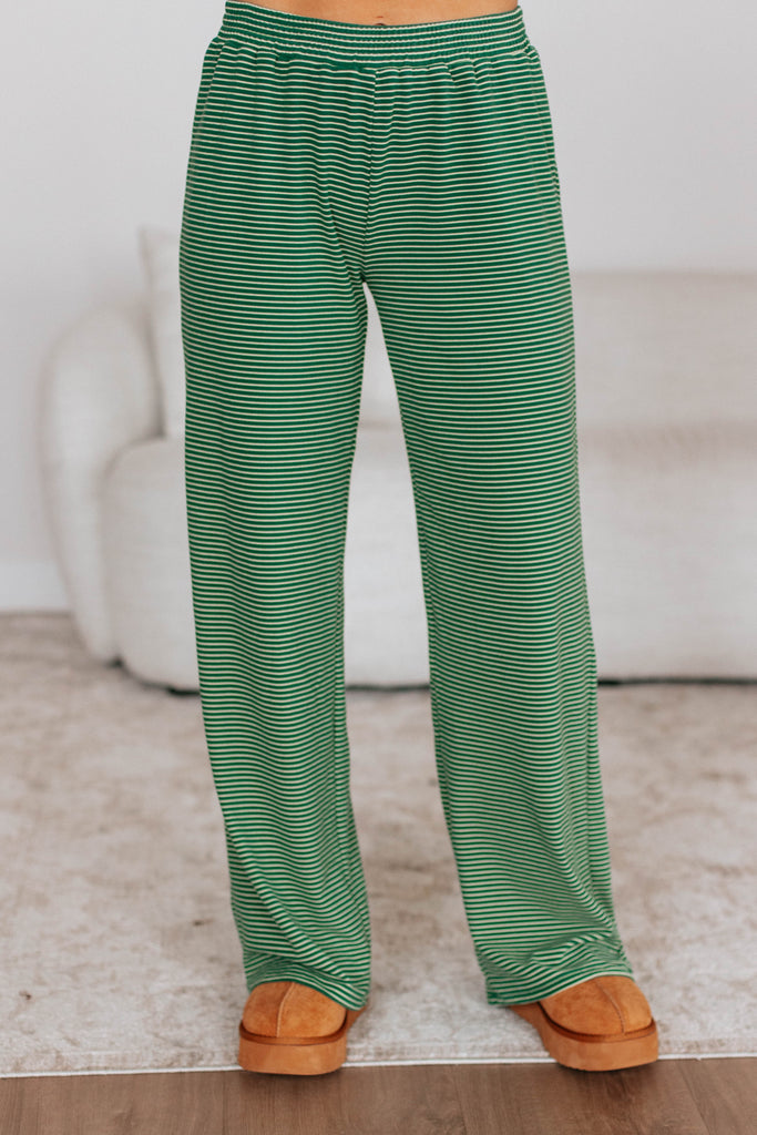 Cayla Striped Pants - Hunter Green Mix