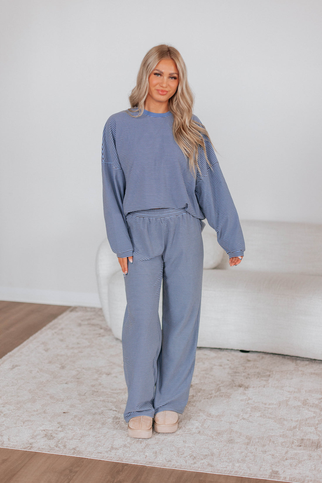 Cayla Striped Top - Dusty Periwinkle Mix