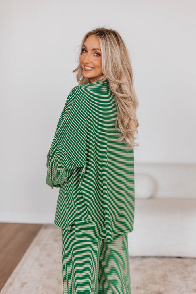 Cayla Striped Top - Hunter Green Mix