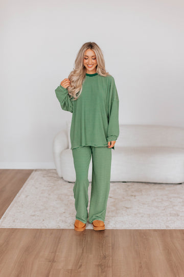 Cayla Striped Top - Hunter Green Mix