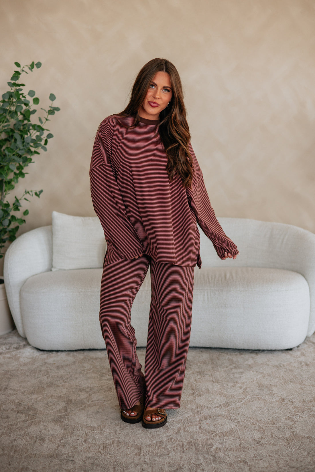 Cayla Striped Pants - Cocoa Mix