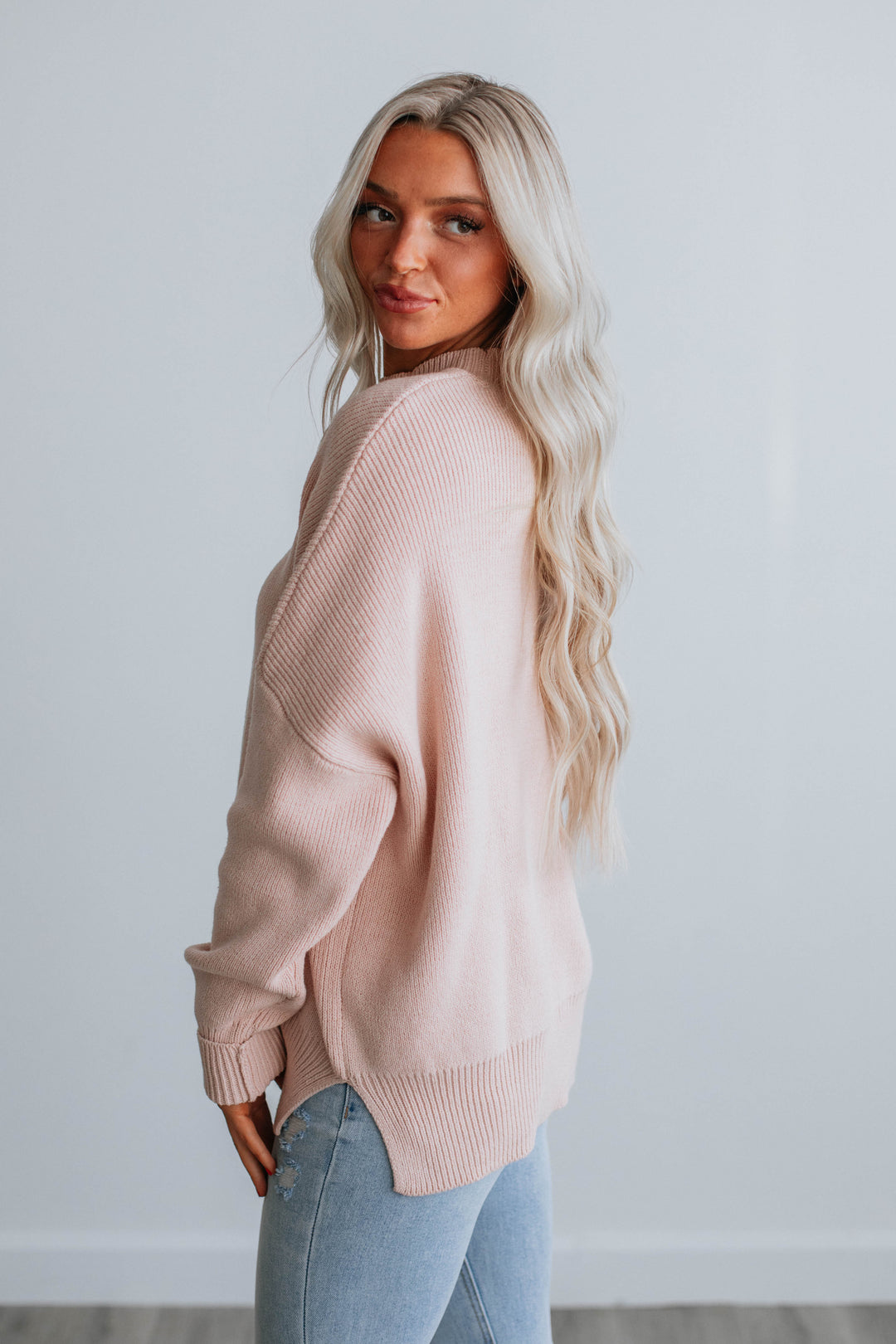Chelsea Mock Neck Sweater - Blush