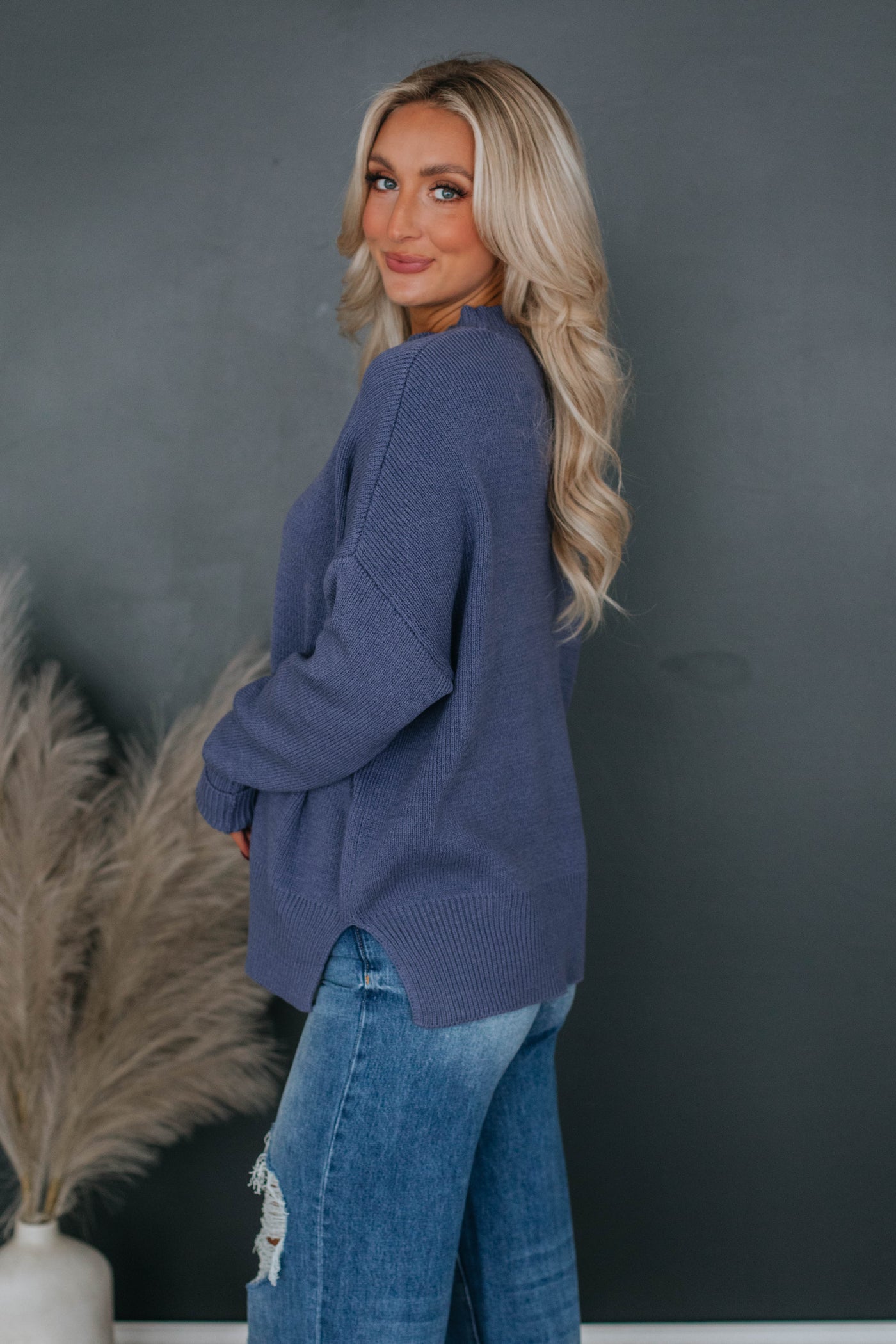 Chelsea Mock Neck Sweater - Indigo