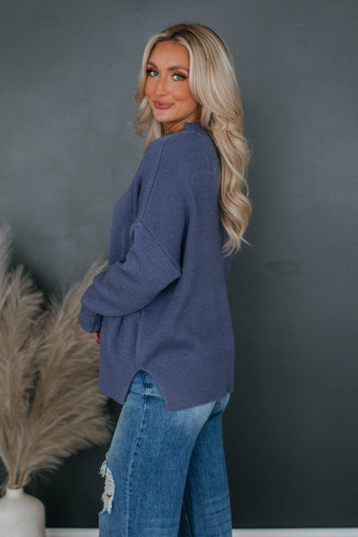 Chelsea Mock Neck Sweater - Indigo
