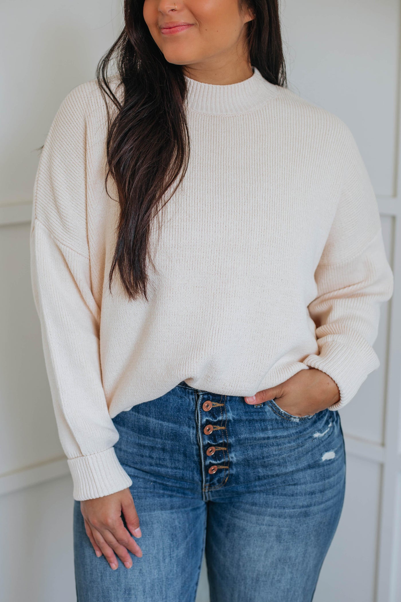 Chelsea Mock Neck Sweater - Natural