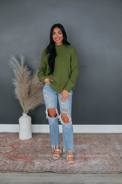 Chelsea Mock Neck Sweater - Olive