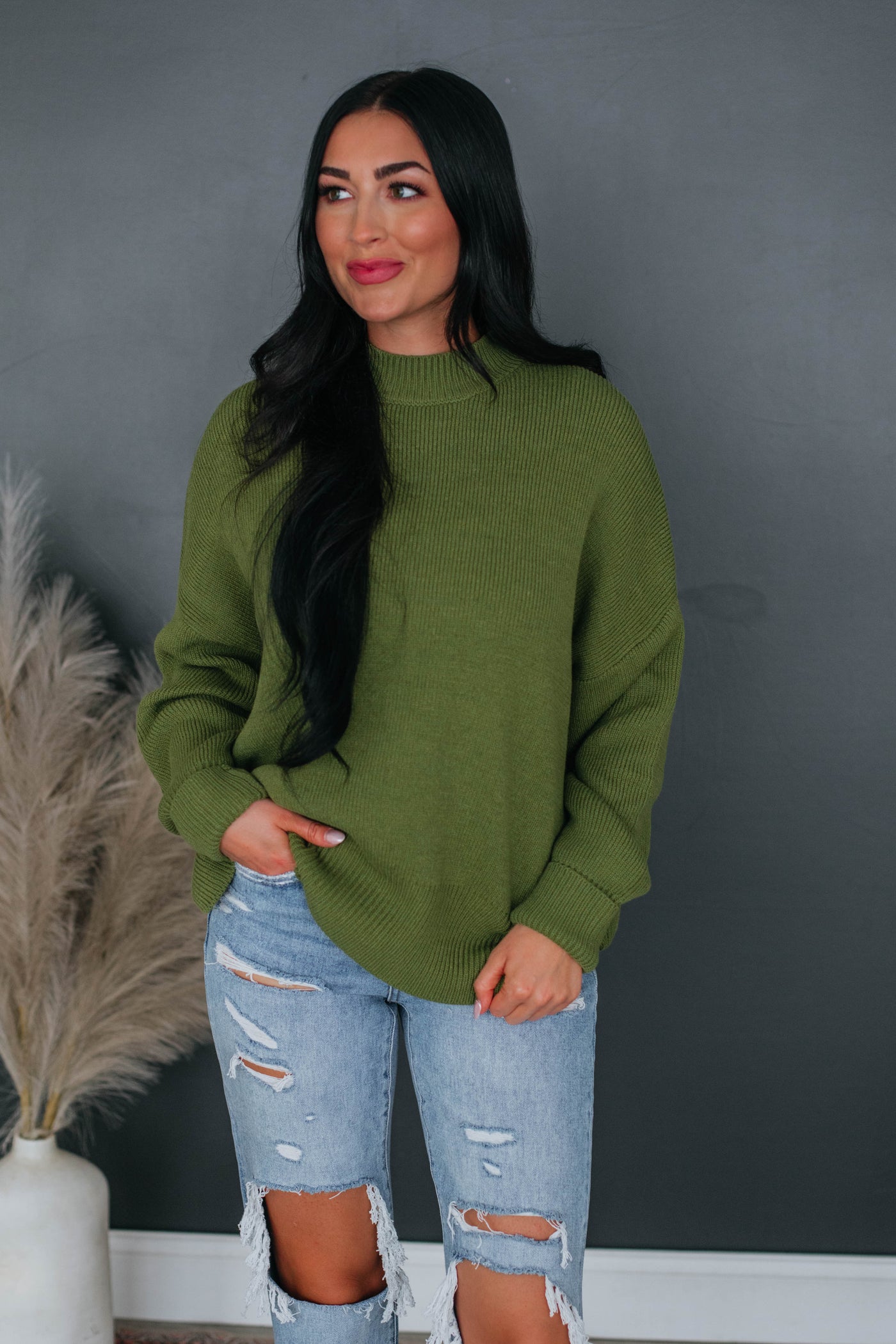 Chelsea Mock Neck Sweater - Olive